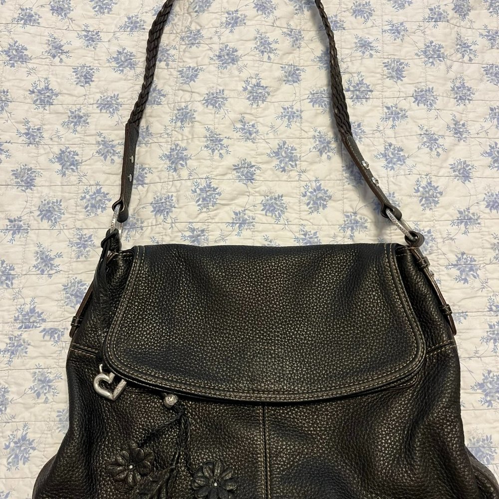 Brighton handbag D648341 black with silver accents and floral lining
